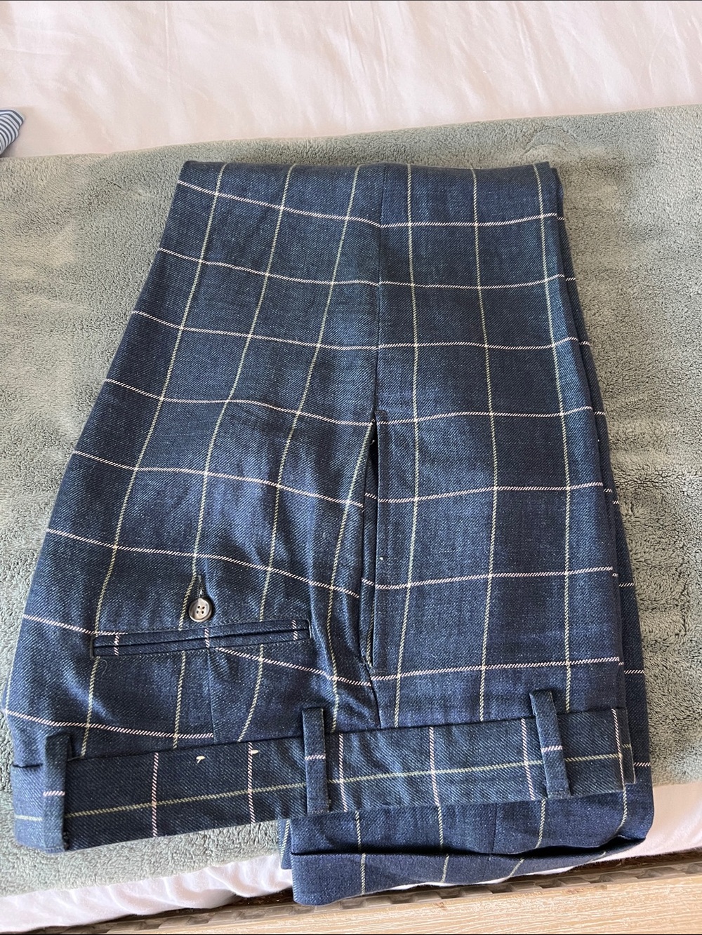Berle Men's Navy Windowpane Dress Pants